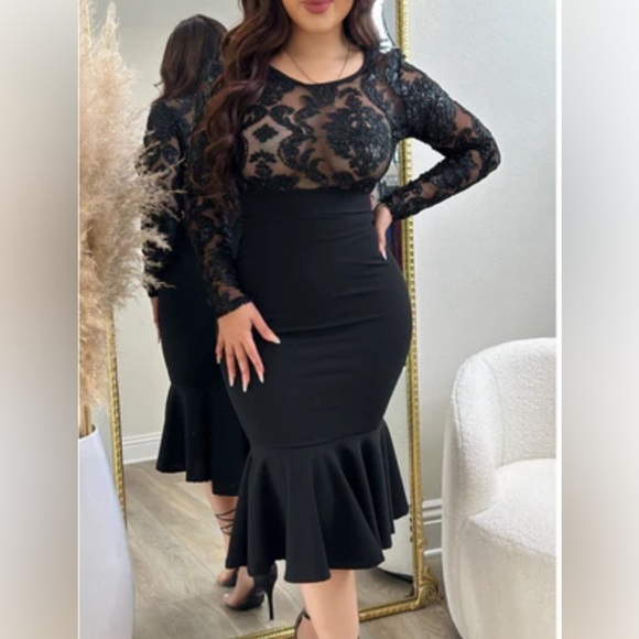 Source Unknown Dresses & Skirts - 🧡 Black Lace See Thru Top Bodycon Dress